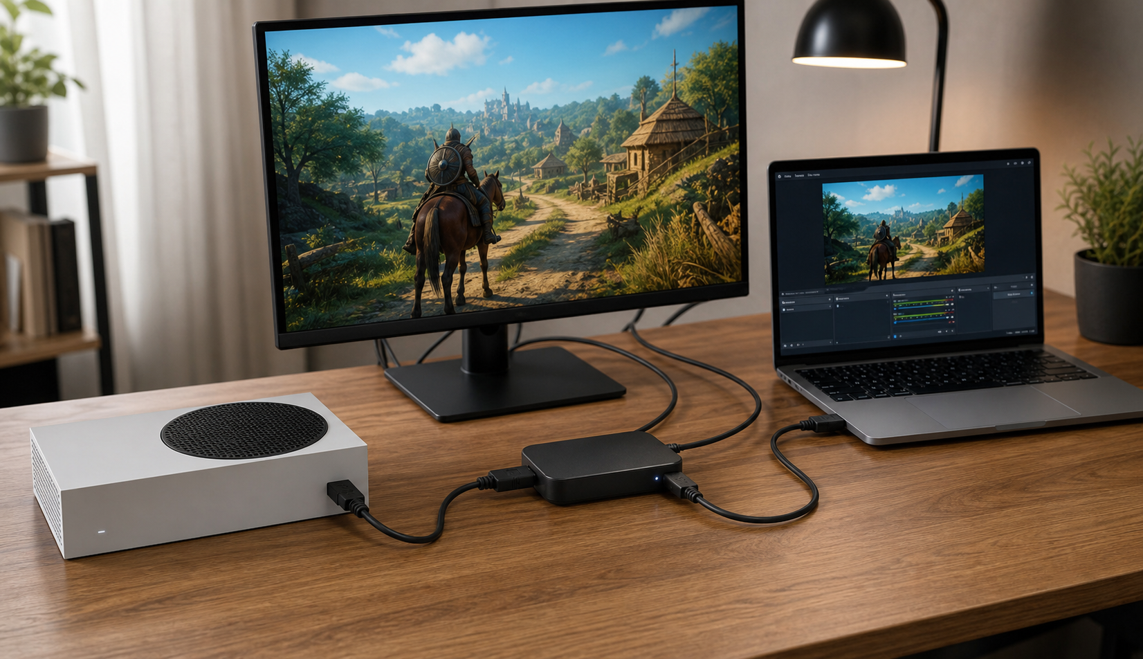 ゲーム機、モニター、ノートPCをキャプチャーボードで接続した配信環境